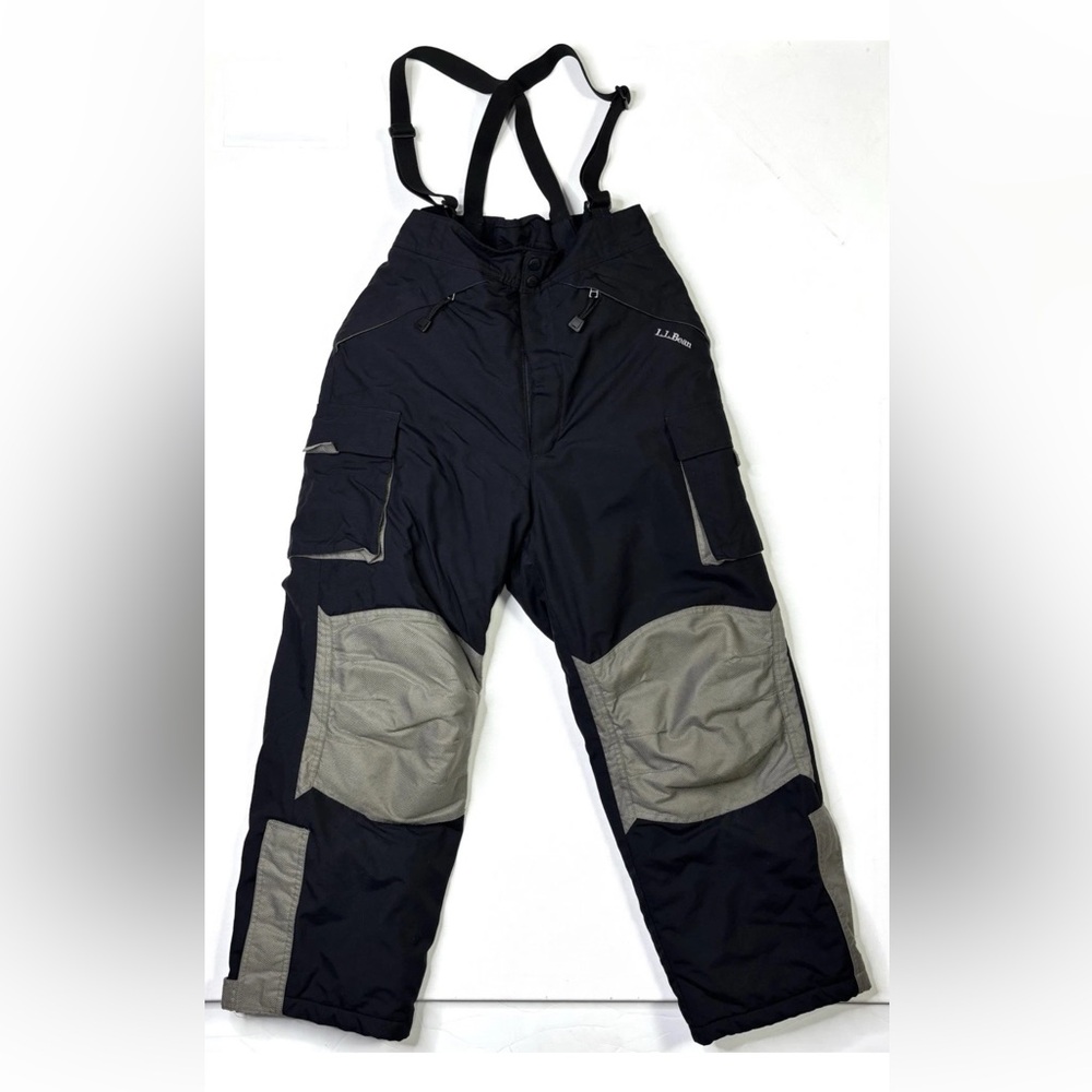 L.L. Bean Black and Gray Kids Snow Bib Pants with Adjustable Suspenders